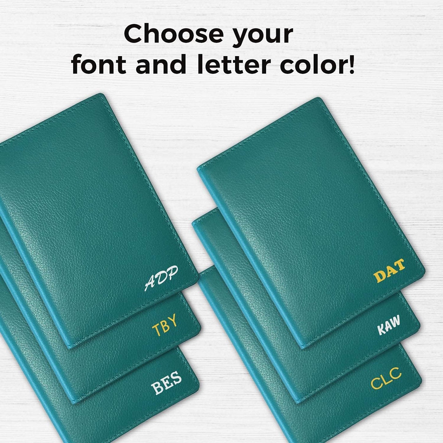 Personalized Monogrammed Teal Leather RFID Passport Wallet