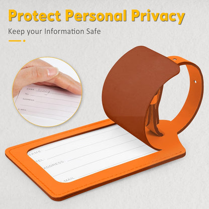 Travelambo Luggage Tags for Suitcases Faux Leather Privacy Protection 26 Pack Bag Tags Travel Accessories Essential, Hot Orange