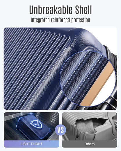 LIGHT FLIGHT Luggage Sets, Durable Hard Shell 3 Piece Set Suitcase with Spinner Wheels, Hardside Lightweight Luggage set with TSA Lock, Large Travel Luggage Set (20" 24" 28"), Navy Blue