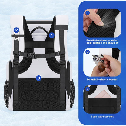 Maelstrom Backpack Cooler,36 Can Cooler Backpack,Soft Cooler Bag Insulated Leakproof,Lightweight Ice Chest Backpack,Travel Cooler Lunch Backpack for Camping,Hiking,Beach,White