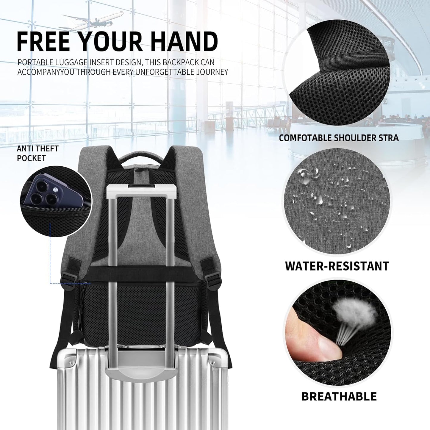 Backpack for School, School Backpack for Boys Girls Teens, College Book Bag, Water Resistant Bookbag, Back Pack for Men Women, Business Work Travel Grey