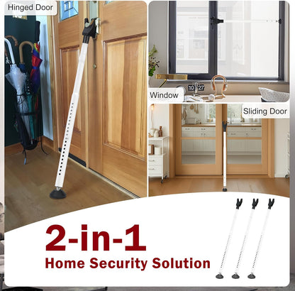 Sliding Door Security Bar, 3 Pack Adjustable Heavy Duty Sliding Door Lock Bar with Removable Y-Head, Non-Slip Base, Length Adjustment Pin for Home, Apartment, Travel (400 Lbs Capacity)