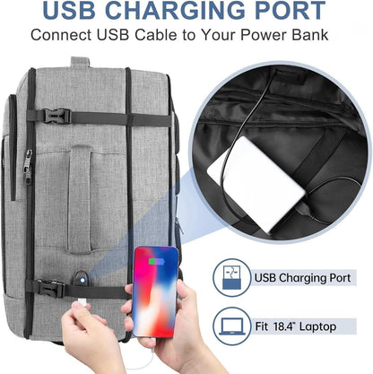 55L Carry On Backpack, Extra Large Travel Backpack for Men & Women, Expandable Big Capacity For Airplanes, Travel Gifts for Men Women, Fits 18.4 Inch Laptop, Luggage Suitcase Daypack Bag, Grey