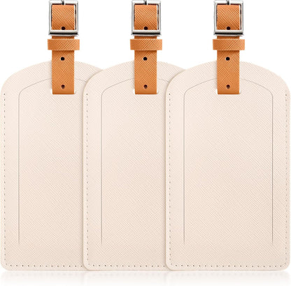 3 Pack Luggage Tags for Suitcases, TSA Approved Bag Tags, Baggage Tags with Privacy Protection, Travel Essentials Luggage Accessories, Ivory & Brown