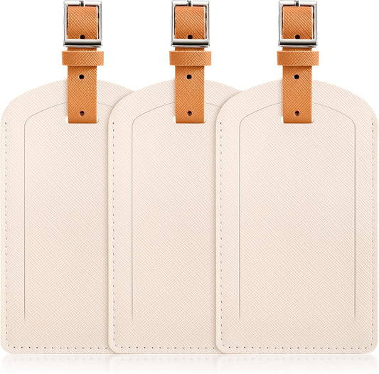 3 Pack Luggage Tags for Suitcases, TSA Approved Bag Tags, Baggage Tags with Privacy Protection, Travel Essentials Luggage Accessories, Ivory & Brown