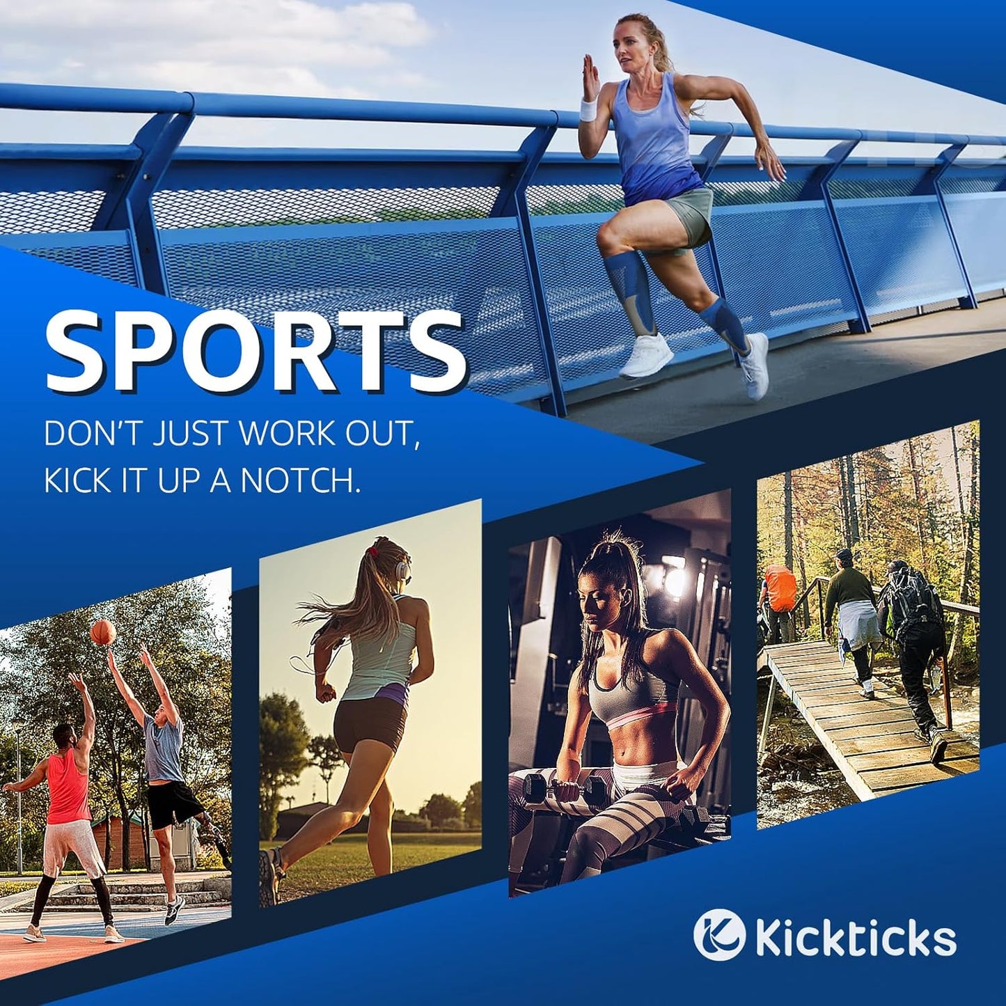 Kickticks 4 Pairs Compression Socks for Woman & Man Unisex 20-30mmHg Knee high Plus Size Wide Calves for Flying Running…