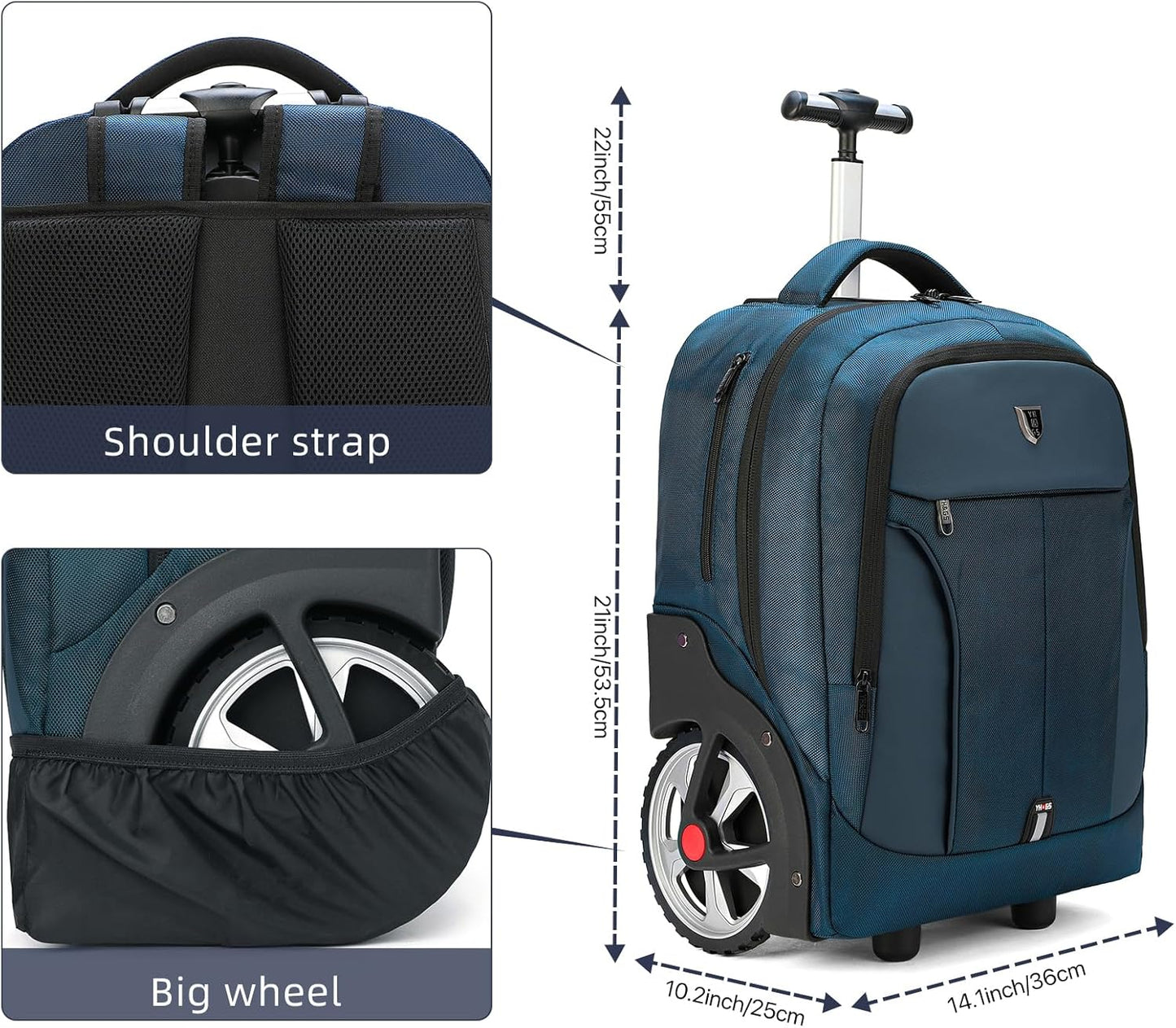 Rolling Backpack,Waterproof Backpack with Wheels for Business and Travel Commuter, Carry on Backpack with Laptop Compartment, Fit 17 Inch Laptop, Wheeled Backpack for Adults