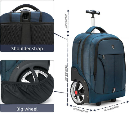 Rolling Backpack,Waterproof Backpack with Wheels for Business and Travel Commuter, Carry on Backpack with Laptop Compartment, Fit 17 Inch Laptop, Wheeled Backpack for Adults