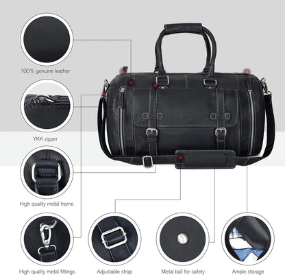 Genuine Leather Duffle Bag for Men | Vintage Weekender Travel Bag | Overnight Carry-On Luggage | Handmade Leather Gym Bag for Men