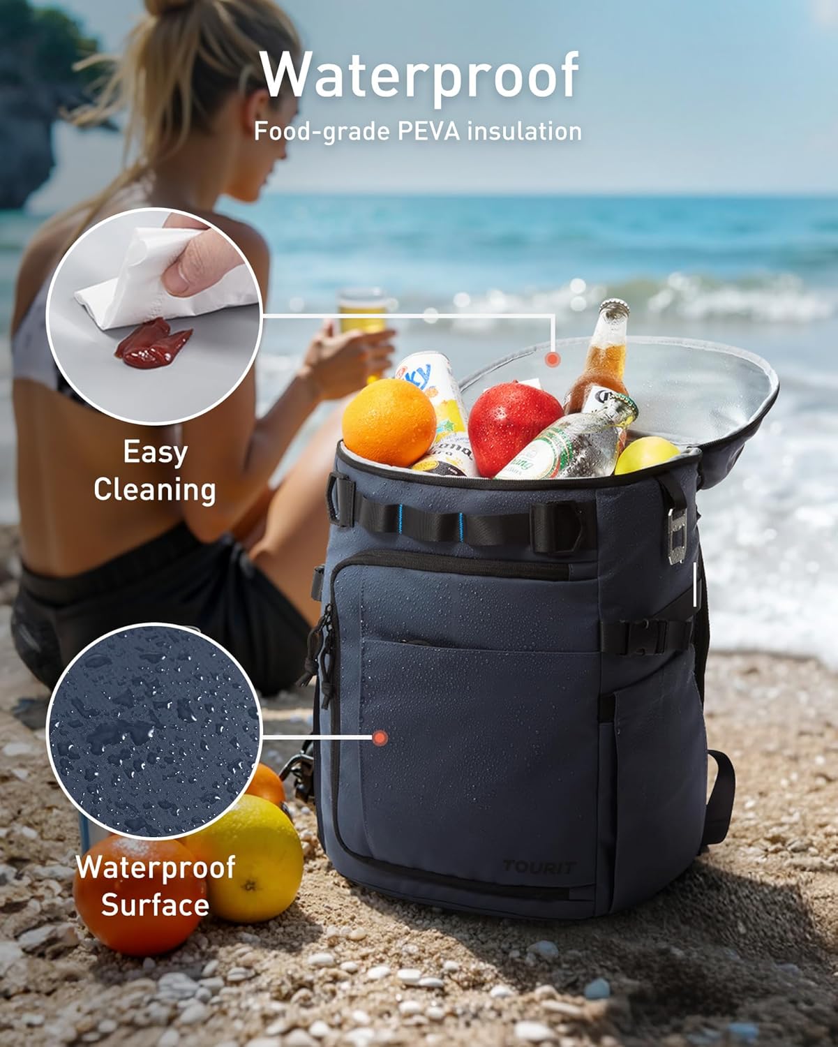 TOURIT 38 Cans Backpack Cooler: Leak Proof Waterproof 2 Insulated Compartments Soft Cooler Bag Beach Travel Camping Picnic