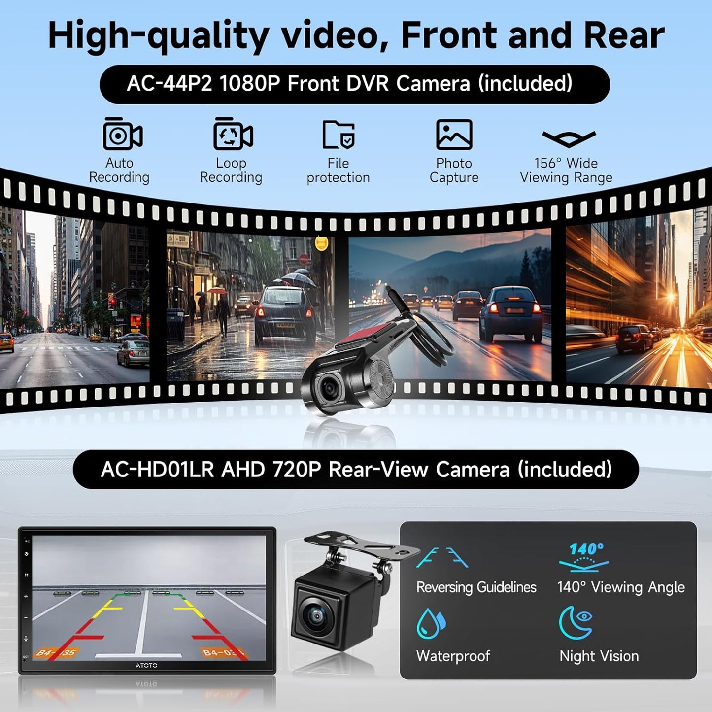 A5L Android Double Din Car Stereo with Backup Camera & DVR Dashcam, 7 Inch Wireless CarPlay Android Auto, AI-Chat, GPS Navigation, Wi-Fi/BT/USB, 24 EQ DSP, 2G+32G
