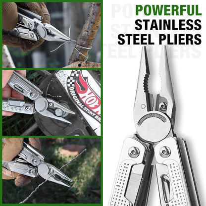 SHALL Multi Tool, 18-in-1 Multitool Pliers, Stainless Steel Multi-tool Pocket Knife w/Screwdriver Bit, Self-locking Multipurpose Tool w/Sheath for Camping Fishing Survival Hunting