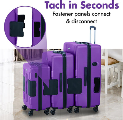 Tach V3.1 Hard Shell 3 Piece Luggage Set - 20, 24 & 28 inch Luggage | Carry On, Medium & Large Checked Suitcases | Patented Built-In Connecting System | Rolling Suitcase Links 9 Bags (Purple)