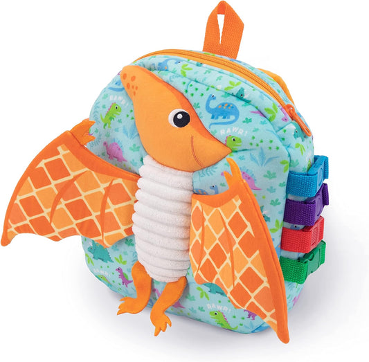 Buckle Toys Breezy Pterodactyl Dinosaur Toddler Backpack with Buckles & Toddler Learning Activities and Sensory Toys for Toddlers 1-3, Travel Essentials Road Trip Activities for Fine Motor Skills