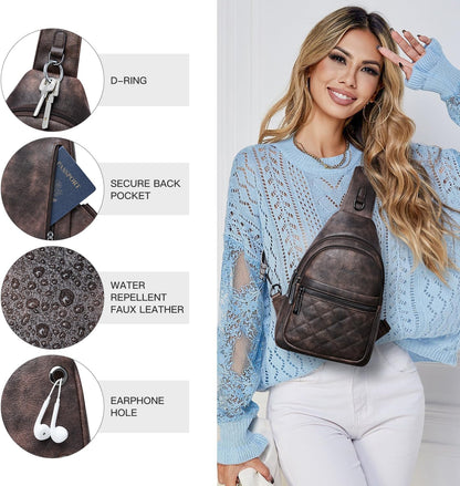 Sling Bag For Women Fanny Pack Crossbody Travel Shoulder Belt Bags Tote Backpack Purse Faux Leather