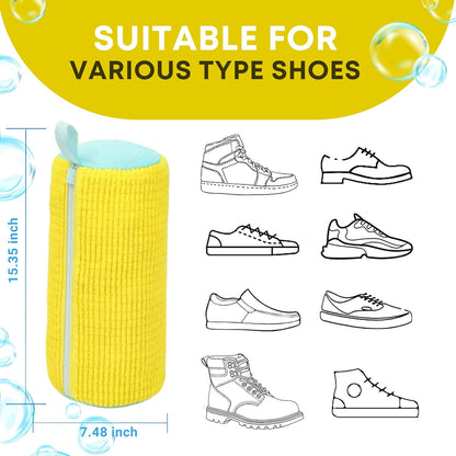 EPSCY Shoe Washing Machine Bag 2 Pack Yellow, 360° Wrap-Around Laundry Bags for Washer and Dryer - Reusable Deep Clean Sneaker Bags - Fits All Shoe Sizes & Types, Self-Locking Zipper, Protects Machine