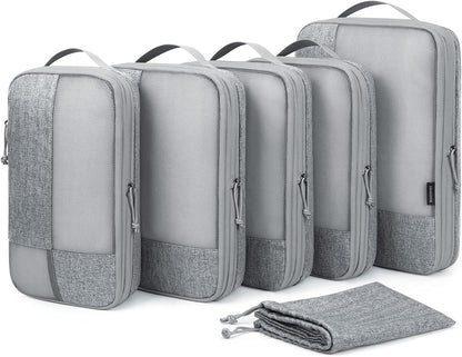 BAGSMART Compression Packing Cubes for Travel, 6 Set Travel Packing Cubes for Carry on Suitcases, Compression Travel Cubes & Suitcase Organizer for Packing with Shoe Bag Grey