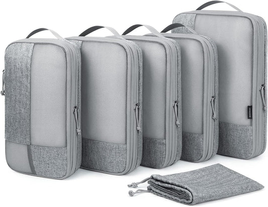 BAGSMART Compression Packing Cubes for Travel, 6 Set Travel Packing Cubes for Carry on Suitcases, Compression Travel Cubes & Suitcase Organizer for Packing with Shoe Bag Grey