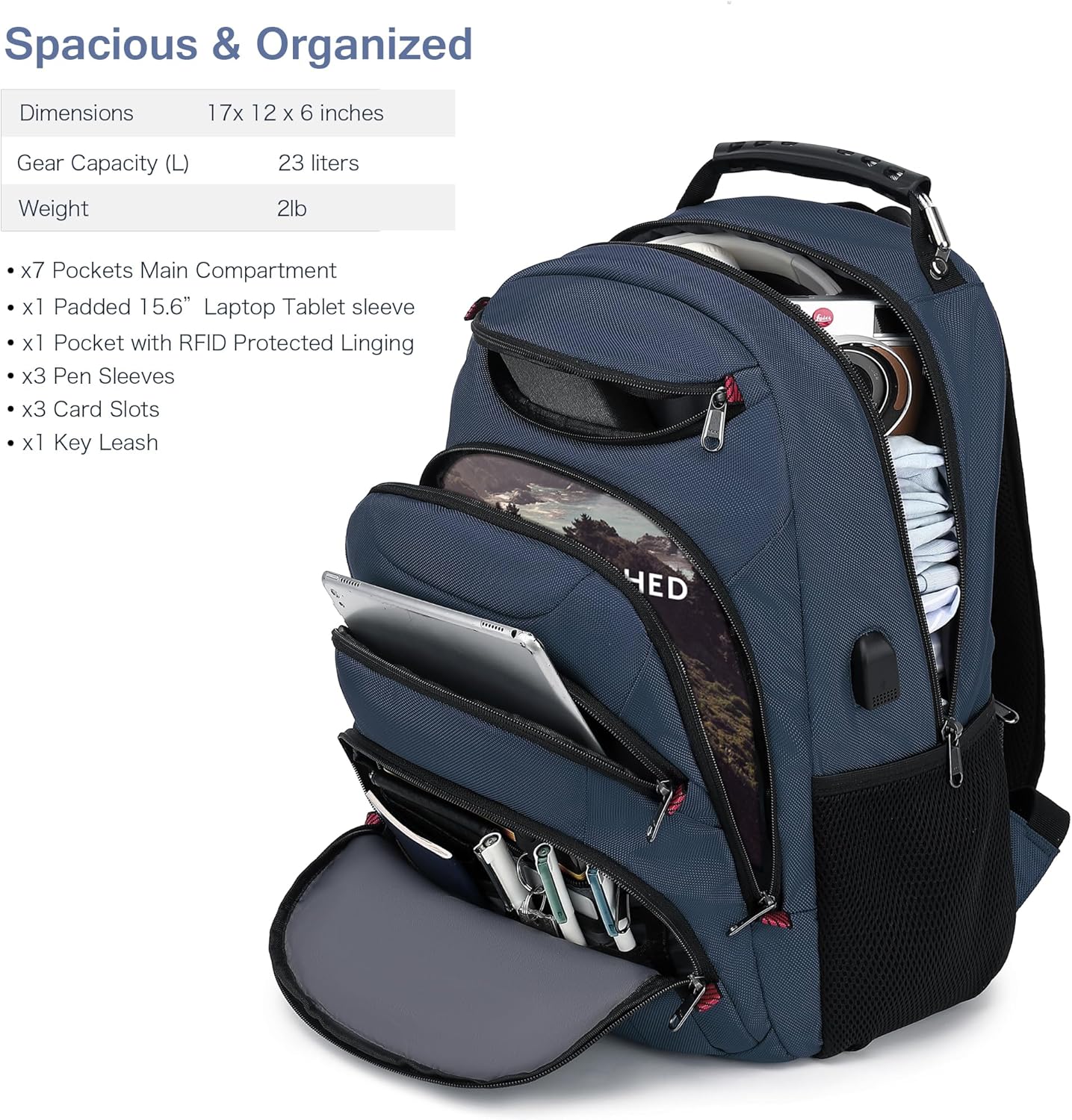 Boavan Laptop Backpack for men, 15.6 inch Laptop Bag with USB Port, Waterproof Travel Work Backpack Purse, Anti-Theft Teacher Nurse Doctor Casual Bookbags Office Business backpack，Classic Navy