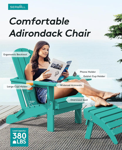 SERWALL Adirondack Chair with Cup Holders - Composite Adirondack Chairs Set of 8 HDPE Outdoor Chairs All Weather Use- Aruba