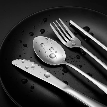 Boulder Bee | Travel Utensils Set | Reusable Camping Cutlery Set | Stainless Steel Flatware Set | Portable Silverware Set with Case | Includes Knife/Fork/Spoon/Straw/Cleaning Cloth/Case (Silver)