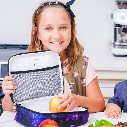 Fenrici Galaxy Lunch Box for Boys, Girls, Kids Insulated Lunch Bag, Perfect for Preschool, K-6, Soft Sided Compartments, Spacious, BPA Free, Food Safe,10.8in x 8.5in x 2.8in (Galaxy-Purple)