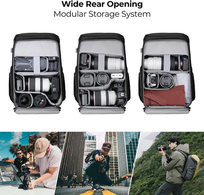 K&F CONCEPT Camera bags Waterproof 25L Large Capacity Camera Case with Raincover Camera Case 15.6 Inch Laptop Compartment Compatible with Canon/Nikon/Sony/DJI Mavic Drone Travel Camera Backpack