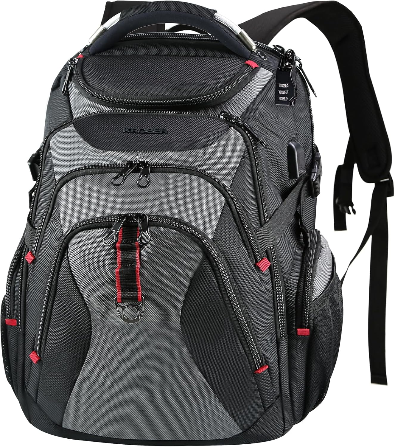 KROSER Travel Laptop Backpack 17.3 Inch XL Computer Backpack with Hard Shell Saferoom RFID Pockets Water-Repellent Business College Daypack Stylish Bag for Men/Women-Black Grey