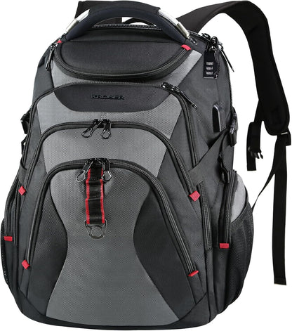 KROSER Travel Laptop Backpack 17.3 Inch XL Computer Backpack with Hard Shell Saferoom RFID Pockets Water-Repellent Business College Daypack Stylish Bag for Men/Women-Black Grey