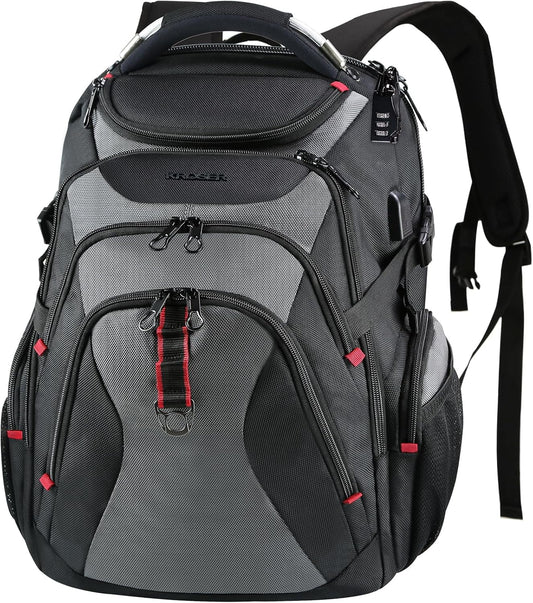 KROSER Travel Laptop Backpack 17.3 Inch XL Computer Backpack with Hard Shell Saferoom RFID Pockets Water-Repellent Business College Daypack Stylish Bag for Men/Women-Black Grey