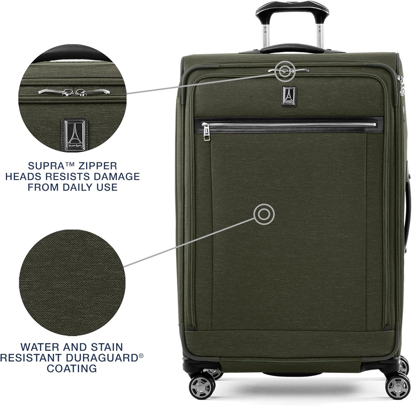 Travelpro Platinum Elite Softside Expandable Checked Luggage, 8 Wheel Spinner Large Suitcase, TSA Lock, Men and Women, Pilot Green, Checked Large 29-Inch