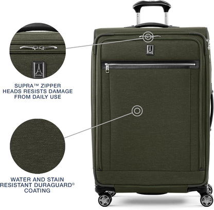 Travelpro Platinum Elite Softside Expandable Checked Luggage, 8 Wheel Spinner Large Suitcase, TSA Lock, Men and Women, Pilot Green, Checked Large 29-Inch