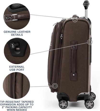 Travelpro Platinum Elite Softside Expandable Carry on Luggage, 8 Wheel Spinner Suitcase, USB Port, Suiter, Men and Women, Rich Espresso Brown, Carry On 21-Inch