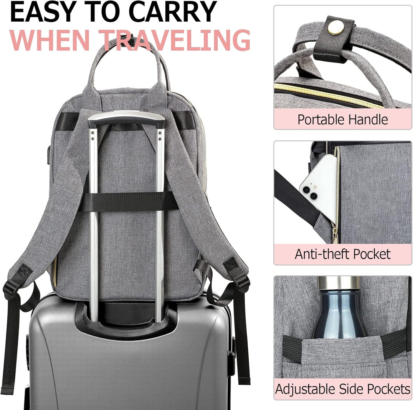 Laptop Backpack for Women Men, School Backpacks for Teens Girls Boys, 17.3 Inch Work Laptop Bag with USB Port Charging, Water Resistant College Bookbags for Girls, Grey