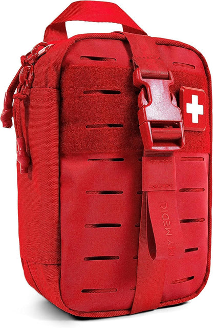 My Medic MyFak Mini First Aid Kit - Small and Lightweight for Camping Hiking and Backpacking - IFAK with 70 Items - HSA/FSA Great for Travel - Red