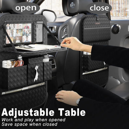 Car Seat Organizers,Multi-functional Back Seat Protectors, Storage Pouches, and Tray Holders (for Cars, Kids, Seat Back and Rear Seats) (Woven Black, 2 Pcs)