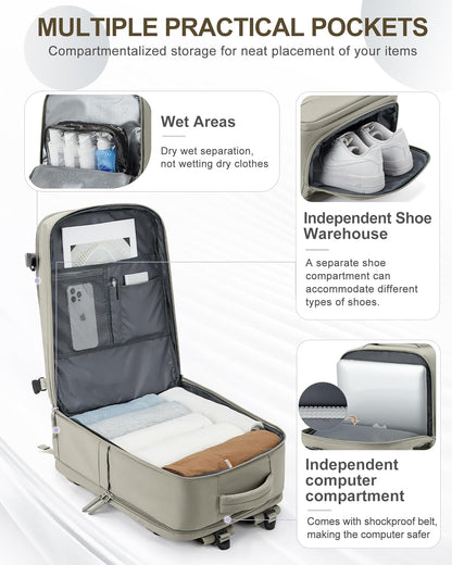 coowoz Large Travel Backpack Carry On for Women Man Waterproof Gym Backpacks with Laptop Compartment Mochila de Viaje Teacher Personal Item Backpack Rucksack Airplane Accessories Must Haves(Brown)