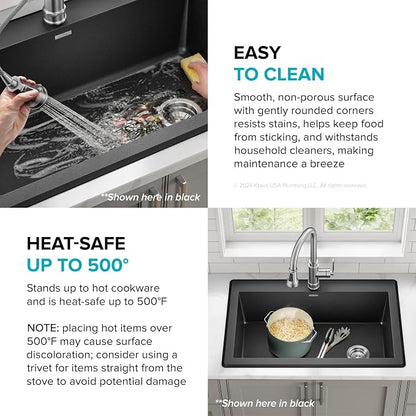 KRAUS Forteza 33-inch Drop In/Undermount Single Bowl Granite Kitchen Sink in - Image 7