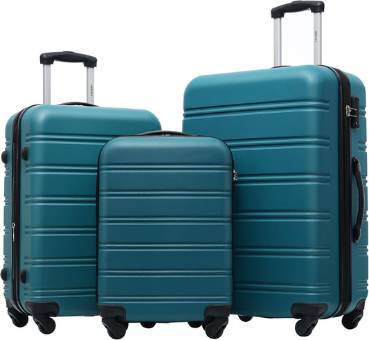 Merax Luggage Sets of 3 Piece Carry on Suitcase Airline Approved,Hard Case Expandable Spinner Wheels (Blue Green)