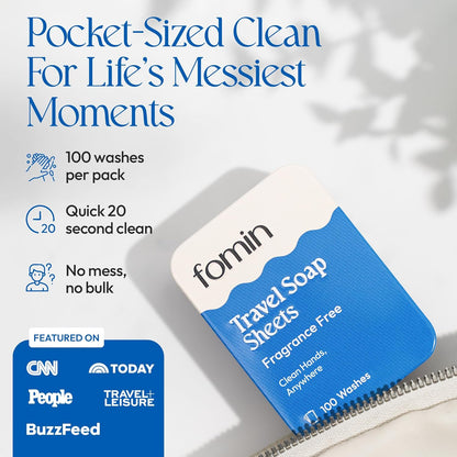 FOMIN - Antibacterial Paper Soap Sheets Tin for Traveling - (300 Sheets) Variety Pack (Unscented, Orange, Lemon) Portable Travel Hand Soap Sheets, Dissolvable Mini Camping Hand Soap for Hand Washing