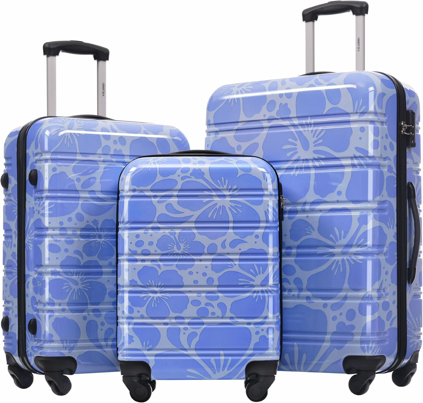 Merax Luggage Sets 3 Piece, Hardside Suitcase Set with Spinner Wheels, Lightweight Printing Luggage Carry on,20+24+28 IN,Blue