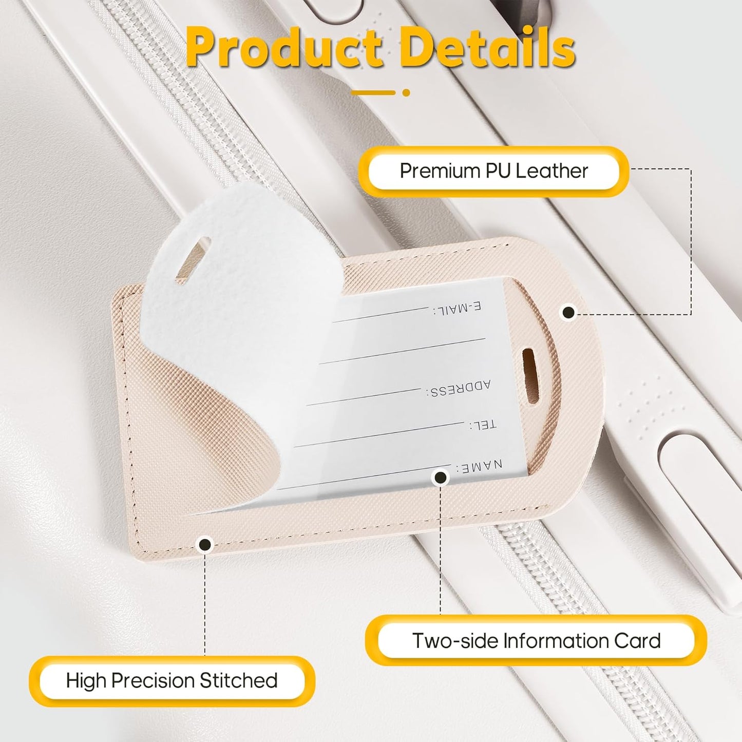 3 Pack Luggage Tags for Suitcases, TSA Approved Bag Tags, Baggage Tags with Privacy Protection, Travel Essentials Luggage Accessories, Ivory & Brown