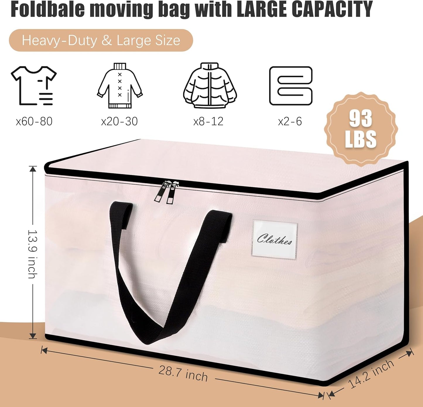 Heavy Duty Moving Bags and Moving Boxes - Extra Large Packing Bags and Storage Totes, Collapsible and Foldable Option for Moving and Storage, Multicolored, 93 L - 18 Pack