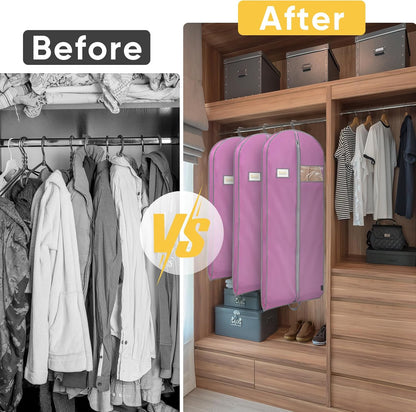 BALEINE 1PK Heavy Duty Garment Bag with Shoe Storage Travel Bag for Dresses, Suit, Coats Travel Essential (43", Pink)