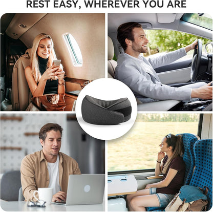 SZXYX Travel Pillows for Airplanes, 100% Pure Memory Foam Neck Pillow for Airplanes, Comfortable Breathable Cover, 360° Support Stowable Pillows for Sleeping, Car, Airport Travel Essentials Black
