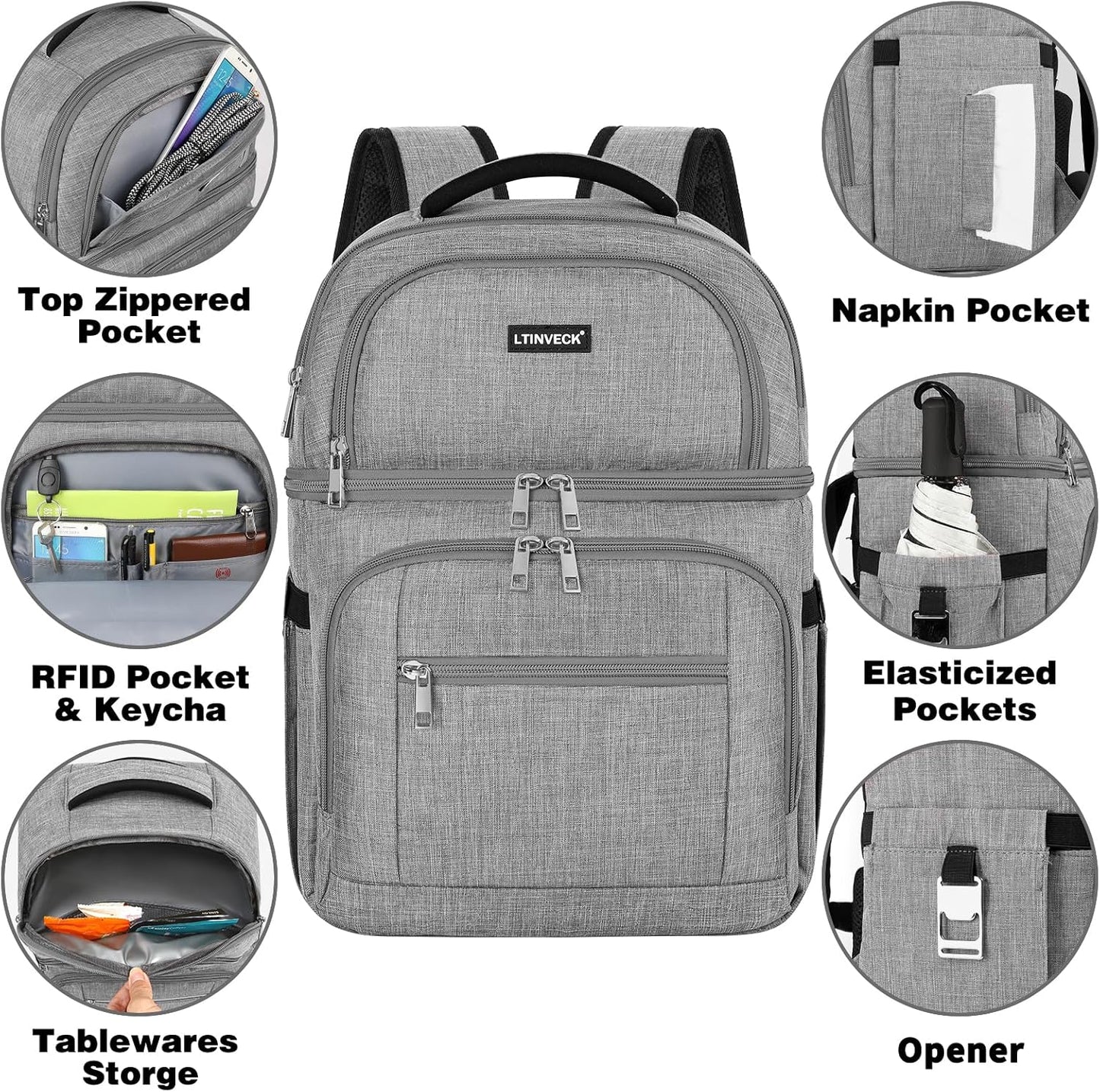 Cooler Backpack,Insulated Backpack Cooler Leakproof Double Deck Cooler Bag for Men Women RFID Lunch Backpack