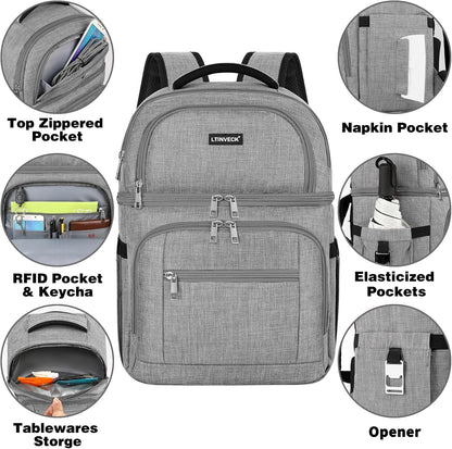 Cooler Backpack,Insulated Backpack Cooler Leakproof Double Deck Cooler Bag for Men Women RFID Lunch Backpack
