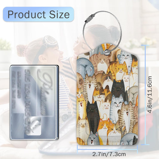 Cartoon Cats Luggage Tags,2 Pack Luggage Tag,Leather Privacy Cover ID Label with Stainless Steel Loop for Women Men Kids Girls Travel