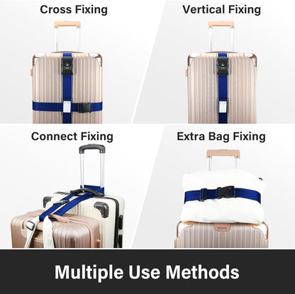 Luggage Straps, Blue TSA Approved Luggage Strap Belt with Combination Lock for Suitcases, 2 Pack Adjustable Heavy Duty Cross Suitcase Straps with Name Tags for Travel, Carry On Bags, Protect Luggage