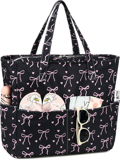 LEDAOU Large Beach Tote Bag Women Waterproof Sandproof Zipper Beach Tote Bag for Pool Gym Grocery Travel with Wet Pocket